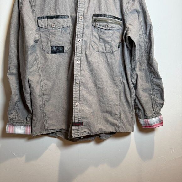 Fender Long Sleeve Button Up Washed Gray Reverse Cuff Men's Shirt Medium *SPOT* - Picture 3 of 16